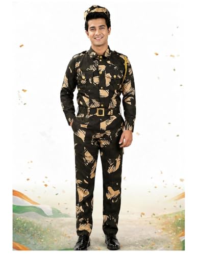Image of BookMyCostume Cotton para Military with Whistle Special Forces Professional Commandos Camouflage Print Fancy Dress Costume Adults S-M