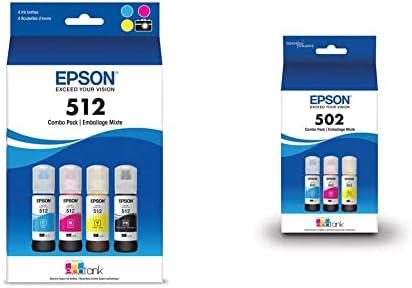 Epson T512 EcoTank -Ink Ultra-high Capacity Bottle Color Combo Pack T512520-S &amp; T502 EcoTank Ink Ultra-high Capacity Bottle Color Combo Pack