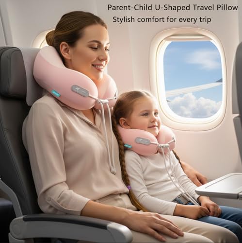 Image of Kids Travel Pillow - Memory Foam Soft Airplane Neck Pillow for Head Neck Support,Compact Design with Hard Case,for Airplane,Car,Home Recliner,or Toddler Travel Support (Kids Pillow-Pink)