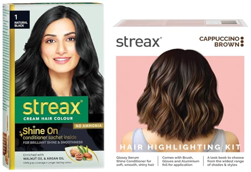 Streax Permanent Hair Colour, 100% Grey coverage Hair Colour Highlight Kit | Brown Hair Colour, Cappuccino Brown – Pack of 1