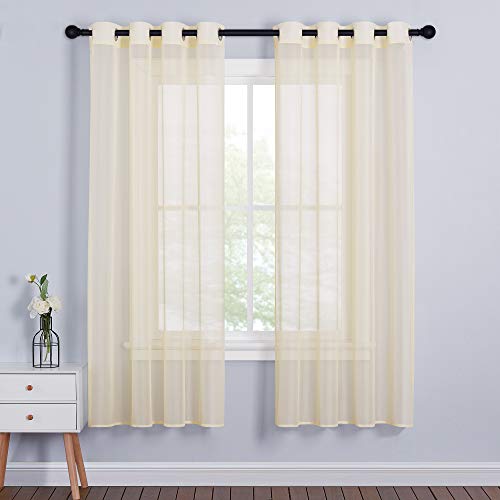 PONY DANCE Cortinas Visillos Beige para Ventanas Dormitorio - Cortinas Gasa Semitransparentes...