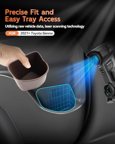 Image of CDEFG 2PCS for 2021-2025 2026 Toyota Sienna Rear Seat Door Side TPE Cup Holder Insert Pocket Center Console Organizer Storage Box Accessories Brown