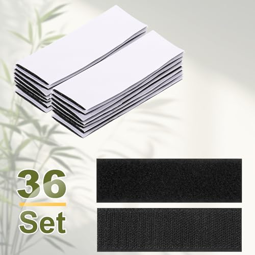 Image of HARFINGTON 36set Hook and Loop Strips with Adhesive 1.2 inchx4 inch Double Sided Hook and Loop Tape Nylon Self Sticky Fastener for Home Office Car, Black