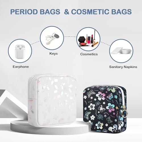 Image of Likesing Period Bag Pouch, Leather Sanitary Napkin Storage Bag for Girls Womens, Portable Sanitary Napkin Period Pad Pouch Bag for Purse, Small Make Up Bags(Flower Butterflies)