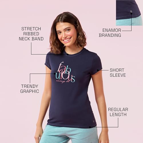 Image of Enamor Short Sleeve Crew Neck Regular Length Basic Crew T-Shirt - Slim Fit, Soft and Breathable Stretch Cotton - E147