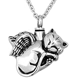 NanMuc Cute Angel Cat Pet Urn Necklace for Ashes Cremation Jewelry Memorial Animal Stainless Steel Pendant Ashes Holder Keepsakes Jewelry