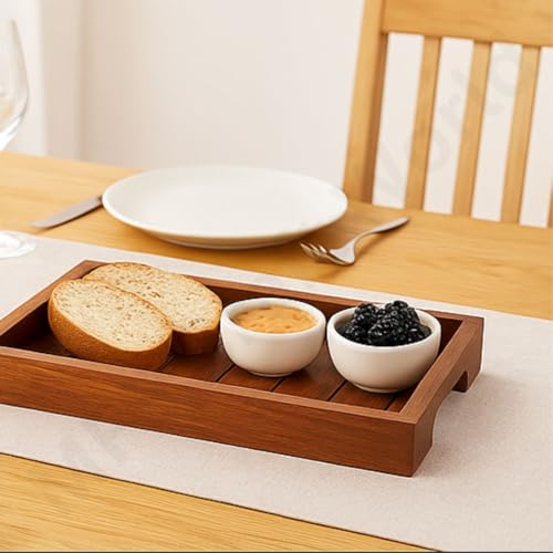 Image of Premium Sheesham Wood Serving Tray - Rectangular Wooden Tray with Handles for Kitchen, Dining, Coffee Table & Home Decor - Tea Snacks Breakfast Tray - 10 x 6 Inch