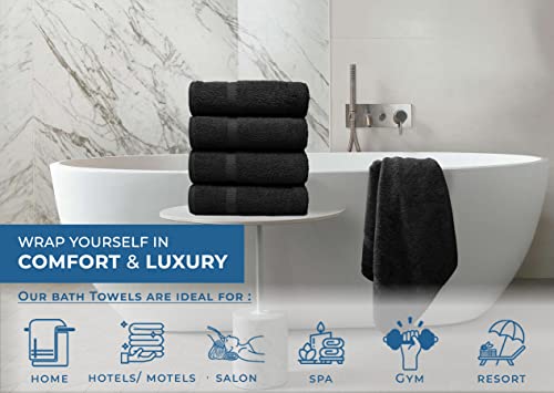Image of DAN RIVER Bath Towels Set of 4, 27 x 54 Inches, 100% Cotton, Larger & Lighter Weight, Quicker to Dry, Super Soft and Absorbent, Ideal Black Bath Towels for Daily Use