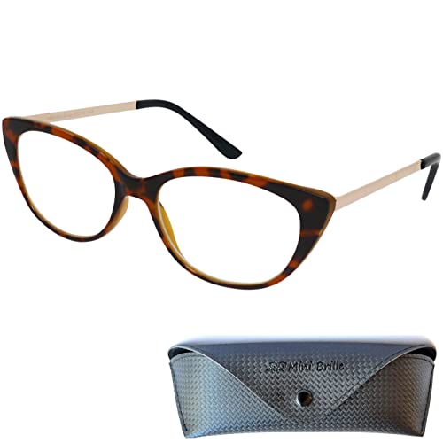 Mini Brille, Cat Eye Reading Glasses with Large Lenses, including FREE Trendy Case