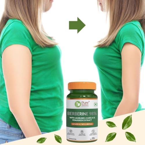 Image of Pure Nutrition Berberine supplements 98% | Berberine Tablets with Jamun Beej, Karela & Fenugreek Extract | Supports Blood Sugar Control, Weight Management, Heart & Metabolic Health | Natural Herbal Wellness Formula - 60 Veg Tablets