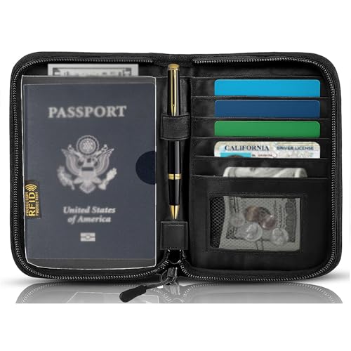 Passport Holder for Travel Essentials, RFID Blocking Protector Passport Wallets, Passport Document Organizer Case for Travel Must Have, Passport Book for Women, Couple, Family Cards, Tickets, ID, Cash