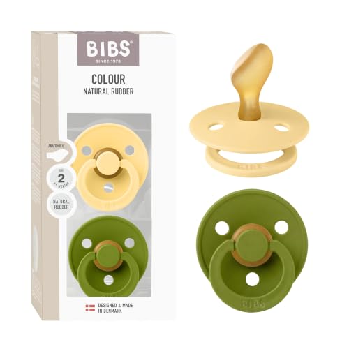 BIBS Colour Pacifier, 6-18 Months, 2-Pack, Anatomical, Pale Butter/Wasabi