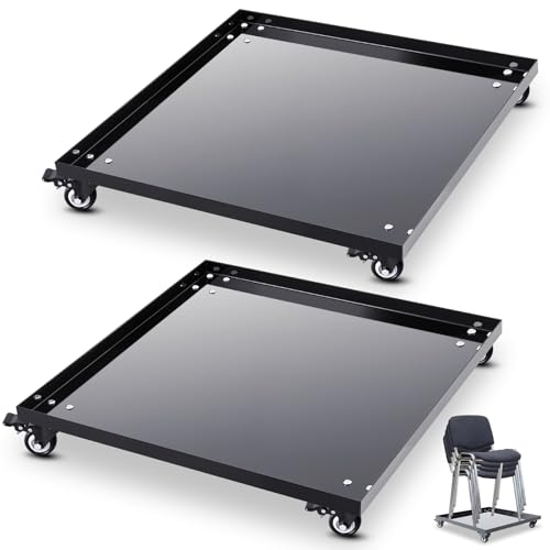 DaisyInner 2 Pcs 22.4 x 22.4 x 3.9 Inch Metal Stacking Chair Dolly 330 Lbs Capacity Heavy Duty Cold Roll Steel Dolly with Wheels for Store Transport Stacked Chairs Party Event Rental (Whole Style)