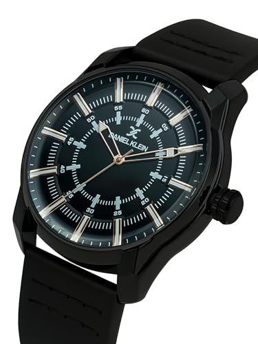 Image of Daniel Klein Men's Analog Quartz Watch | Black Dial | Black Genuine Leather Strap | Rose Gold Round Case | Casual Fashion Watch | DK11599-66