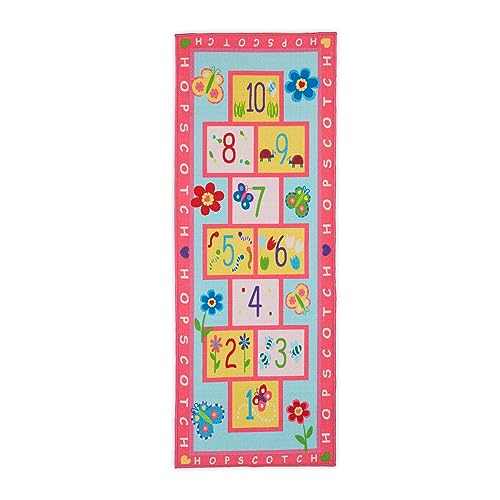 Relaxdays Kinderteppich, Spielteppich mit Hüpfspiel, 179 x 67 cm, Hüpfteppich fürs Kinderzimmer,...