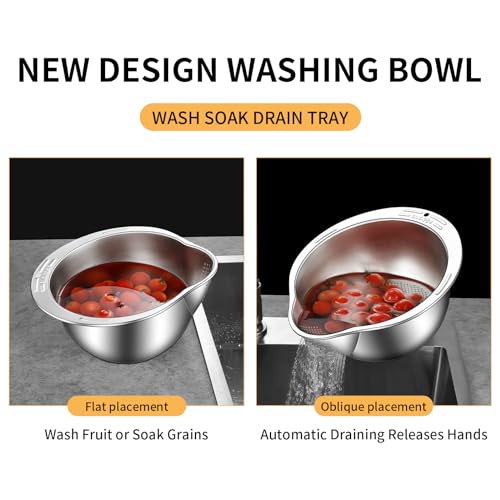 Ylarmy YLARMYCO1 Rice Strainer And Colander Bowl With Side Drainer,Metal Rice Washer 18/8 Stainless Steel Rinser Washing Bowl For Quinoa, Fruits,Vegetables, Lentils,Beans,Grain,Kitchen Food Strainer Basket thumb #3