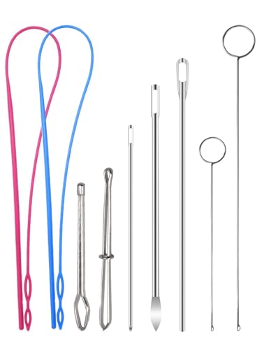 Drawstring Threader Set 9Pcs Drawstring Threader Tool Flexible Drawstring Threaders Stainless Steel Drawstring Threader Bodkin DIY Rope Threader Clip Loop Turner String Threader for Hoodie Pants