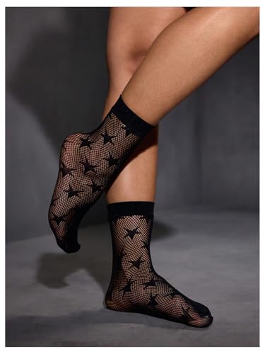 Image of SHENHE Women's Sheer Fishnet Rhinestone Hollow Out Thin Mid Calf Anklet Crew Socks