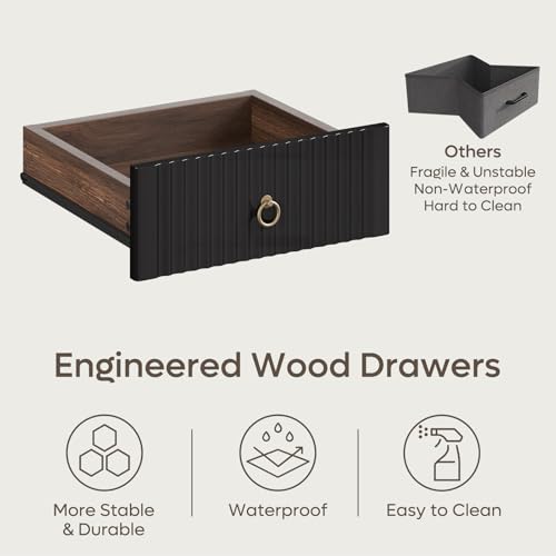 Image of Bestier 55 Inch Wood Computer Desk with File Drawer & Keyboard Tray, Cherry | Fluted Panels, Ring Handles, File Drawer Letter /Legal, Storage Drawer, Keyboard Tray, Reversible, 2 Hooks, 150 Lbs, P2 Board
