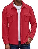 COOFANDY Men's Fleece Lined Shirt Jacket Plaid Button Up Jacket Coat for Men with Pockets Red