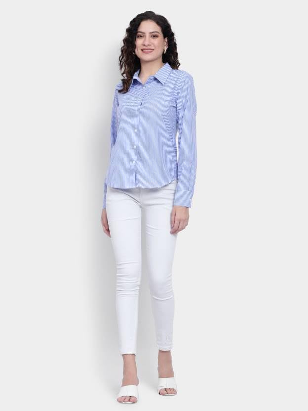 Image of Women Striped Shirt,Oversized Cotton Shirt For Women,Long Sleeve Shirt 3.