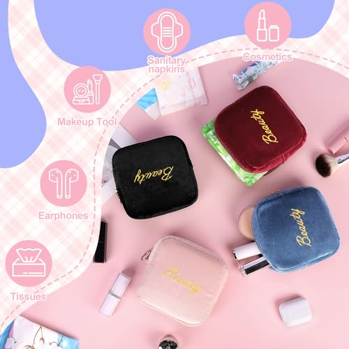 Image of Flannel Sanitary Napkin Storage Bags Menstrual Cup Pouch Portable Zipper Nursing Pad Holder Tampons Collect Bags Feminine Menstruation First Period Kit Bag for Women Red