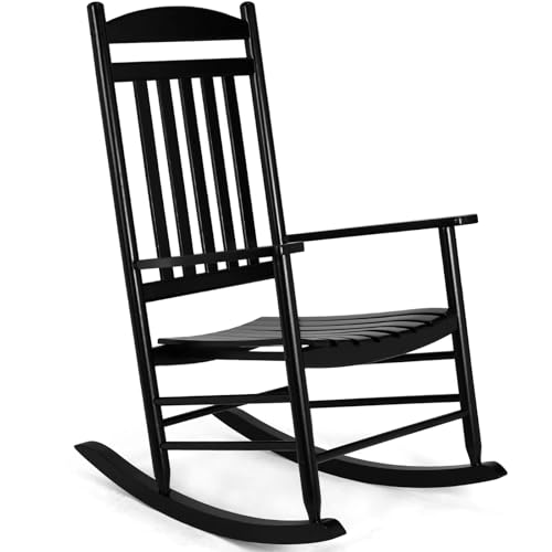 Clevich Mecedora de Madera Maciza para Interior y Exterior, Respaldo Alto, fácil de Montar, Silla de jardín para balcón/Porche (Negro, 69 x 87 x 112 cm)
