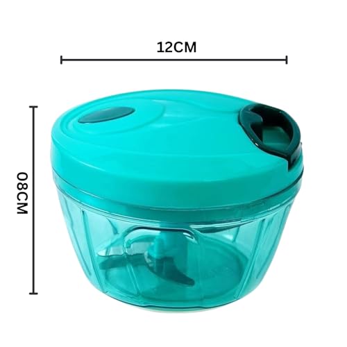 Image of Manual Food Chopper with Pull Cord, 3 Stainless Steel Blades - 450ml Vegetable, Fruit & Onion Cutter - Multipurpose Kitchen Tool (Green)