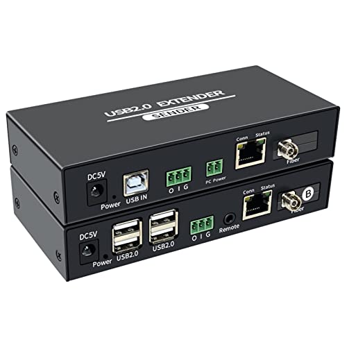 USB2.0 FC Fiber Optic 20KM Extender, USB2.0 CAT-5E/6 Ethernet 100M Extender erweitert mit 4 Ports USB2.0 Unterstützung Tastatur Maus Drucker Unterstützung Remote Switch Start etc Cover