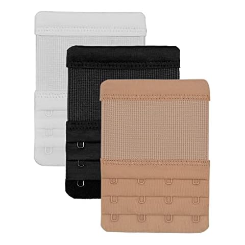 Bra Strap Extenders Extensions Elastic Extender Set 2 Hook / 3 Hook / 4 Hook - White, Black, Beige (3Pcs,4 Hook 3/4 Inch) Cover