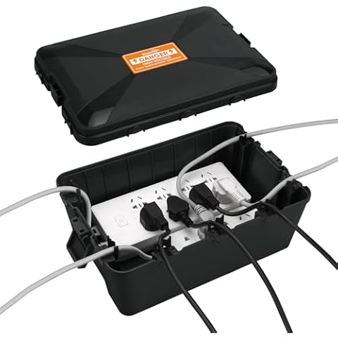 Blumway Outdoor Electrical Box, IP54 Waterproof Outdoor Outlet Extension Cord Cover Weatherproof, Protect Outlet, Plug,Power Strip,Timer, Socket,Holiday Light, Large Electrical Boxes,Black Cover