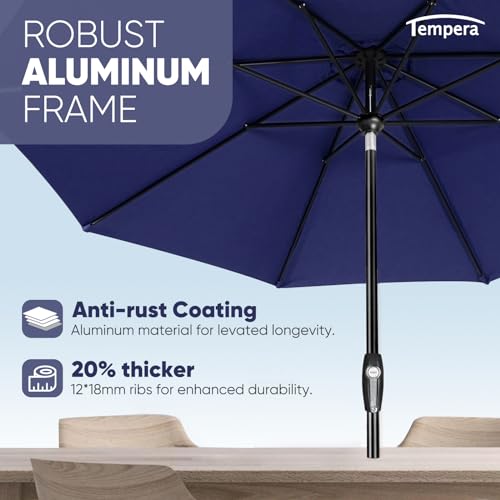 Image of Tempera Patio Market Outdoor Table Umbrella with Auto Tilt and Crank, Large Sun Umbrella with Sturdy Pole & Fade Resistant Canopy, Easy to Set
