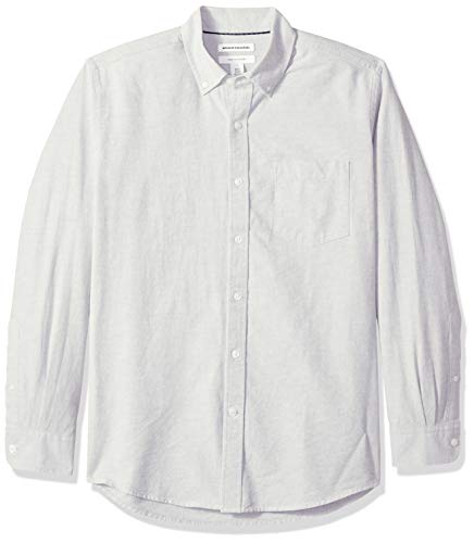 Amazon Essentials Men's Regular-Fit Long-Sleeve Solid Pocket Oxford Shirt, Grey, Medium