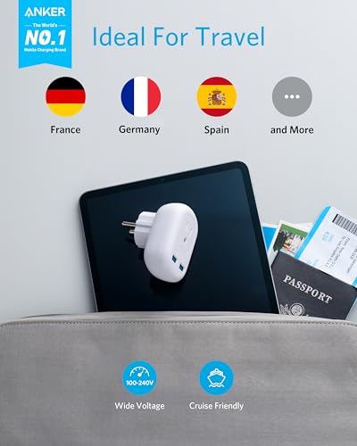 Anker European Travel, PowerExtend USB Plug International Power Adapter with 2 USB Ports and 1 Outlet, US to Most of Europe EU Spain Iceland Italy France Germany, Compact for Travel, Office - Image 3