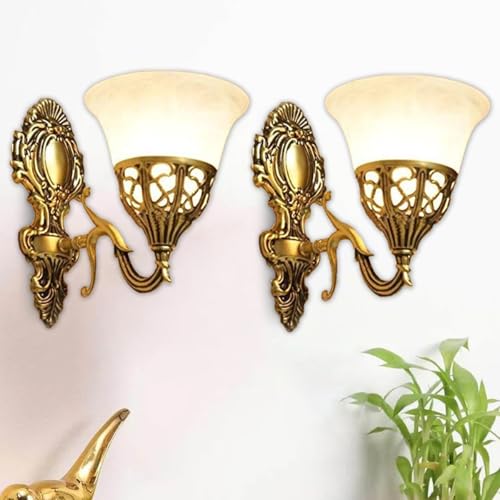 Image of WHITERAY Golden Antique Designer Imported Wall Light Wall lamp for Bedroom, Living Room,Kitchen, Bars, malls, Besides The Bed, Balcony Home Decoration ((1109 (Pack of 2), with Bulb))