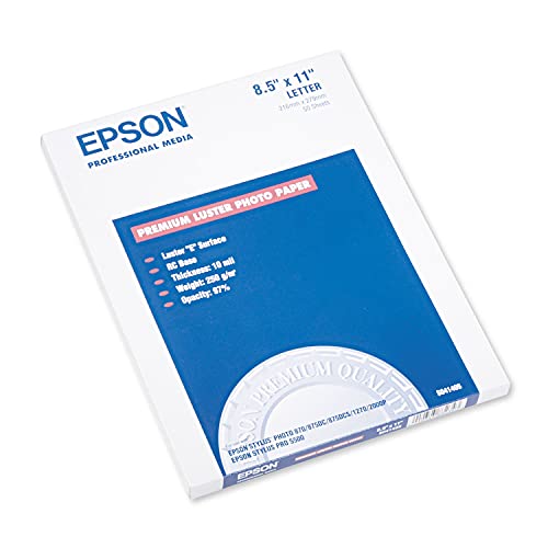 Epson S041405 Ultra Premium Photo Paper, 64 lbs., Luster, 8-1/2 x 11 (Pack of 50 Sheets),White (Packaging May Vary)