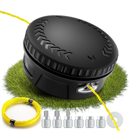Fadenkopf für Motorsense mit Trimmerfaden,Einfaches Tap & Go System,Universal passende Fadenspule mit 6 Gewindeadapter,für die meisten Akku-Rasentrimmer und Akku-Freischneide(Schwarz)