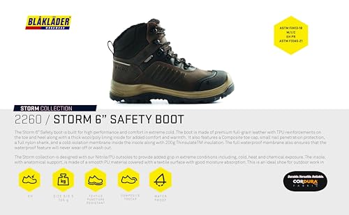 BLÅKLÄDER 2260 Storm 6" Safety Boot – Full-Grain Leather, Composite Toe, 200g Thinsulate™ Insulation, Nitrile/PU Extreme Grip Outsole, Waterproof, Electrical Hazard Protection,3