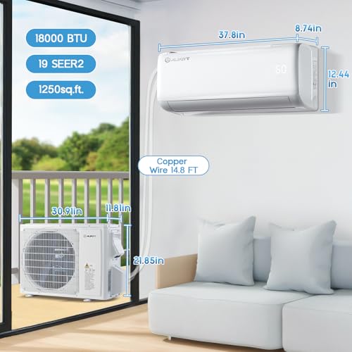 Image of Albott Mini Split Air Conditioner Heat Pump, 18000 BTU 19 SEER2 208V-230V Inverter Ductless Wall AC Unit Cools Rooms up to 1250 Sq. Ft, 14.8ft Installation Kit, White