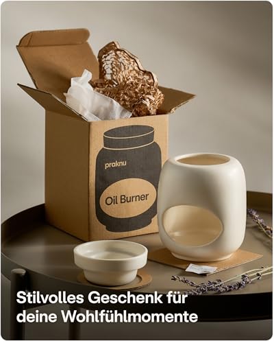 Praknu Duftlampe für Ätherische Öle aus Keramik 75 ml – Sanftes Verdampfen – Langanhaltender Duft – Aroma Duftöl Lampe – Stövchen für Duftöle & Duftwachs – Duftlampe Teelicht – Aromalampe – Weiß