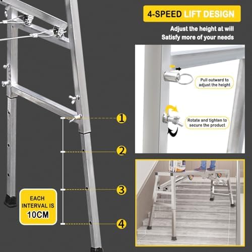 Adjustable Scaffolding Platform, 880 lbs Capacity, Portable Folding Steel Ladder, Multi-Function Workbench for Cleaning, High Walls & Trim, 140x40cm, Durable & Safe