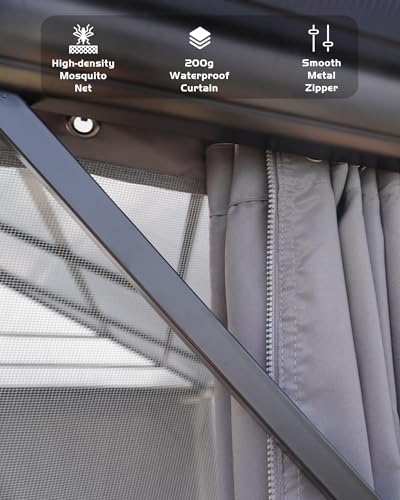 12' x 16' Permanent Hardtop Gazebo - Heavy Duty Aluminum Frame with Double Roof, Includes Curtains & Netting for Patio/Backyard/Garden (All-Weather) - Image 5
