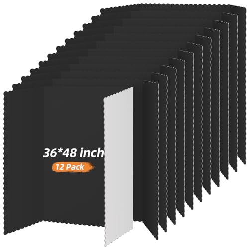 Image of Henoyso 12 Pcs 36 x 48 Inch Black Tri Fold Poster Board Bulk for Display | Science Fair Project, Classroom Display Paperboard, Single Wall Build, Lightweight Presentation Board, 3 Panels