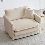 KIVENJAJA Chenille Single Sofa Chair, 41.4”W Oversized Accent Chairs, Modern Upholstered Deep Seat Comfy Armchair with Pillow for Living Room Bedroom Office Apartment, Light Camel