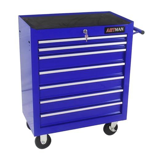 Aoile Tool Chest with 7-Drawer Tool Box Organizers and Storage,Rolling Multifunctional Tool Cart on Wheels,Tool Storage Organizer Cabinets with Key Locking for Garage, Warehouse, Repair Shop. (Blue)