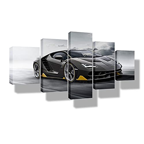 Impressions HD de voiture de sport sur toile intissée en 5 panneaux haut contraste