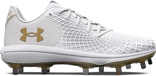 Under Armour Women's Glyde 2.0 MT Softball Shoe, (105) White/White/Metallic Gold, 9.5 | Image 3