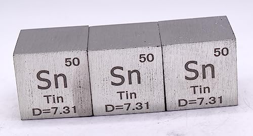 Image of 1 inch 25.4mm Tin Stannum Metal Cube Sn up to 99.9% Pure Periodic Table Element Engraved Density Collection Science Education Display Block Cube + Acrylic Case Box - 1PC