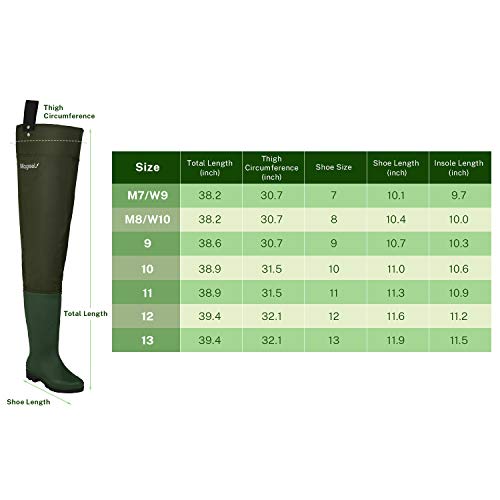 Hip Waders, Lightweight Waterproof Hip Boots For Men And Women, Nylon Fishing Hunting Bootfoot With Cleated Outsole, Size 12, Army Green #TOP2