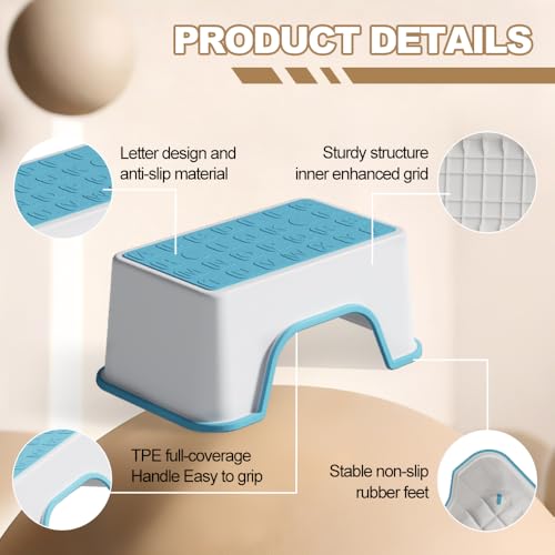 Image of 5 Inch Height Step Stool, 11.8 inch L x 7.5 inch W Toddler Step Stool | One Step Stools for Kids, Small Child Foot Stool for Bed, Bathroom, Toilet, Potty Training - Blue 11.8 inch L x 7.5 inch W x 5''H